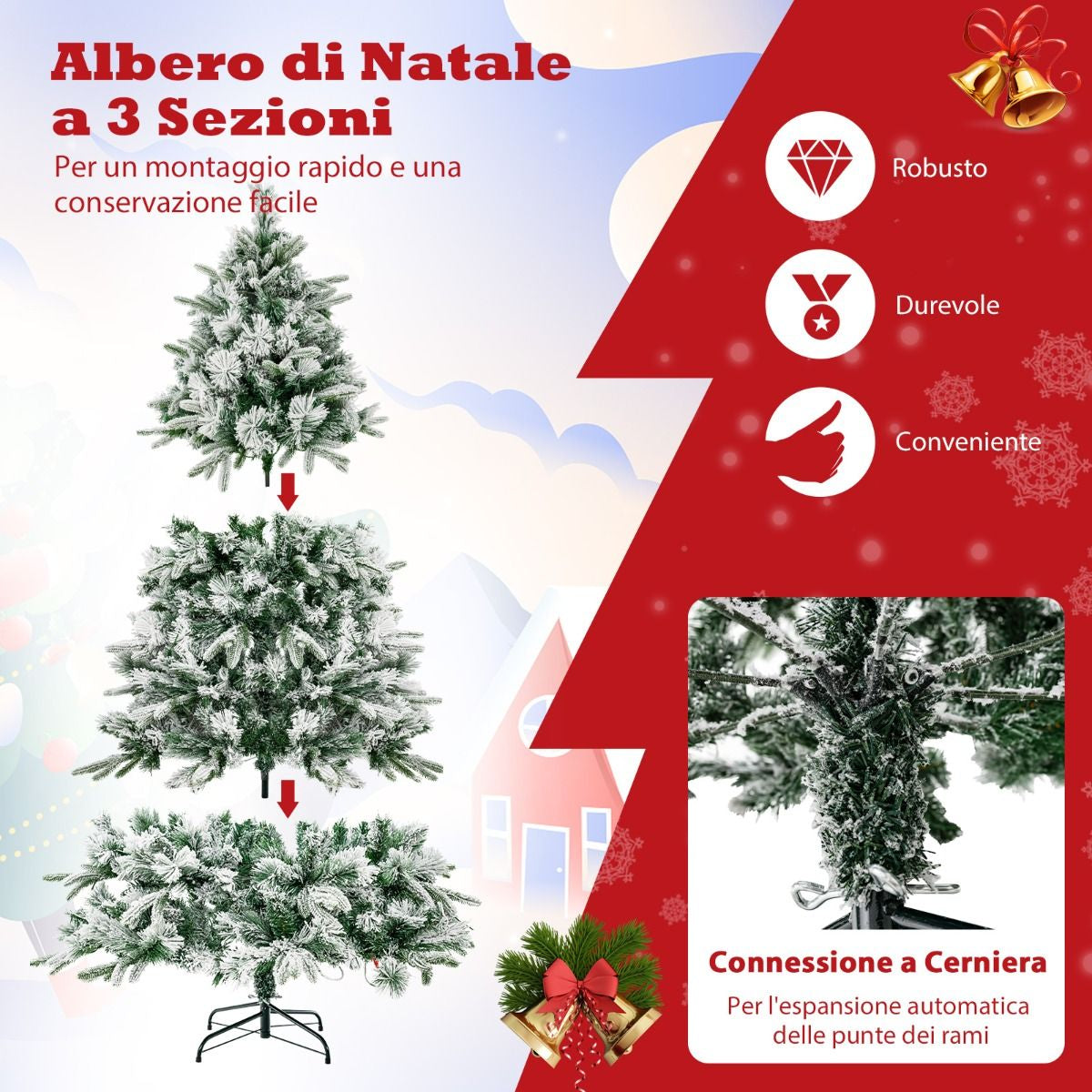 Albero Di Natale Artificiale Da 186Cm Con 250 Luci LED 752 Punte Di Ramo Miste, Albero Di Decorazione per Natale