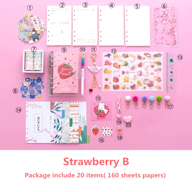 Kawaii Bling Bling Cherry Blossoms A6 Loose Leaf Diary Notebook Set Journal Note Book Agenda Bullet Planner 160 Sheet