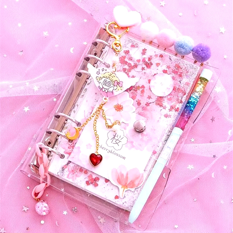 Kawaii Bling Bling Cherry Blossoms A6 Loose Leaf Diary Notebook Set Journal Note Book Agenda Bullet Planner 160 Sheet