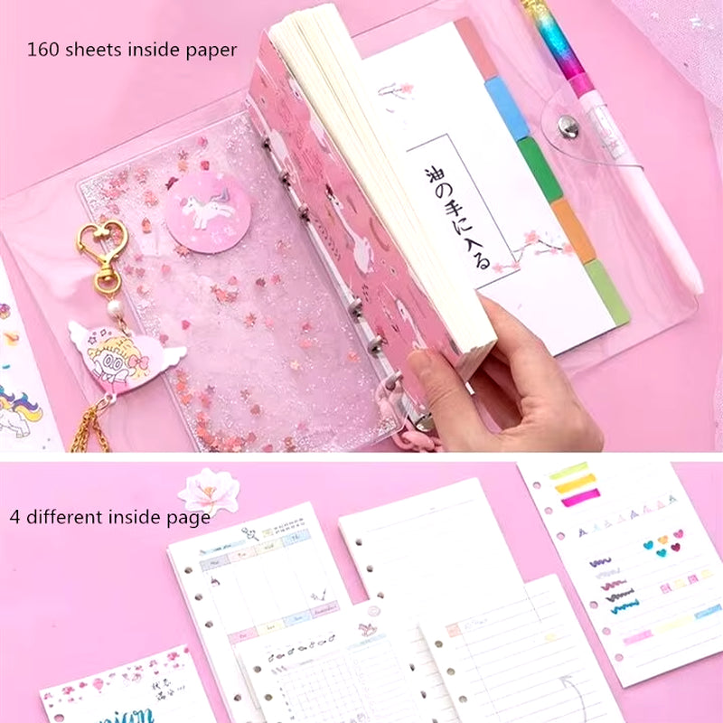 Kawaii Bling Bling Cherry Blossoms A6 Loose Leaf Diary Notebook Set Journal Note Book Agenda Bullet Planner 160 Sheet