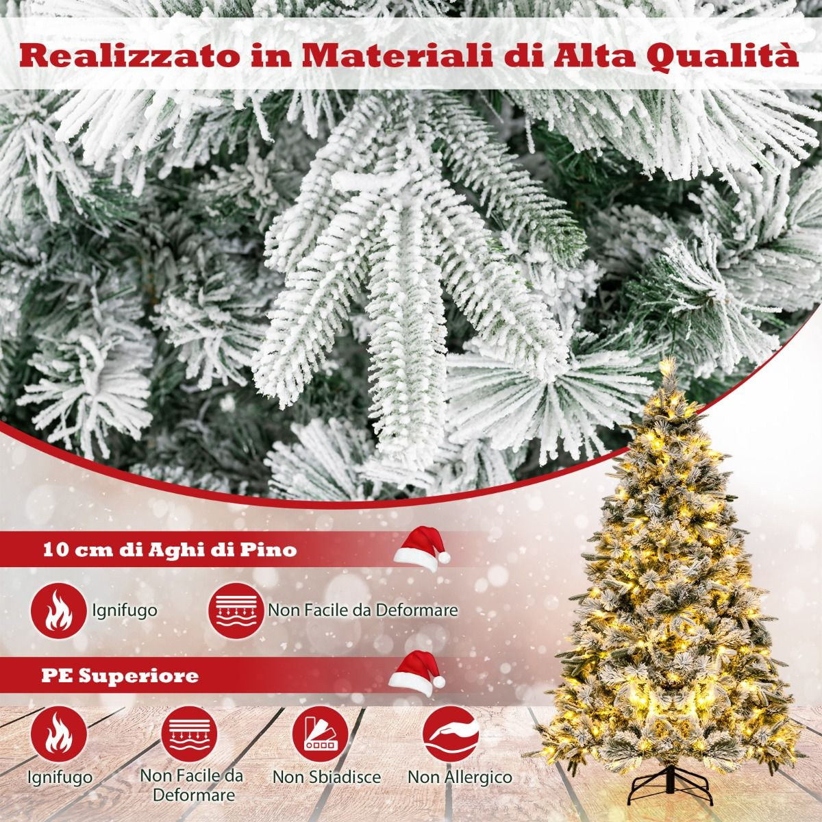 Albero Di Natale Artificiale Da 186Cm Con 250 Luci LED 752 Punte Di Ramo Miste, Albero Di Decorazione per Natale