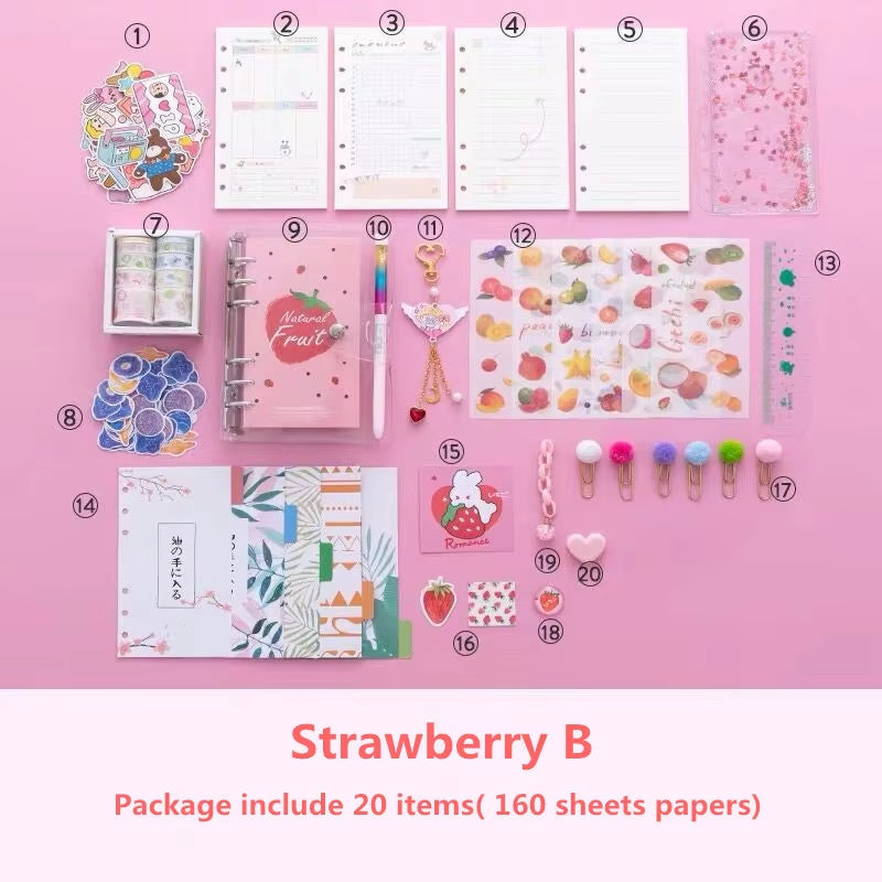 Kawaii Bling Bling Cherry Blossoms A6 Loose Leaf Diary Notebook Set Journal Note Book Agenda Bullet Planner 160 Sheet