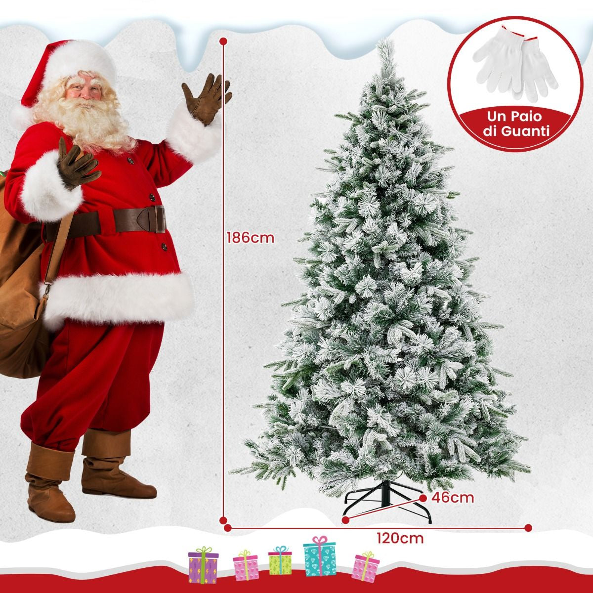 Albero Di Natale Artificiale Da 186Cm Con 250 Luci LED 752 Punte Di Ramo Miste, Albero Di Decorazione per Natale