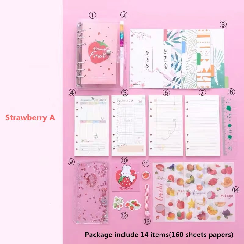 Kawaii Bling Bling Cherry Blossoms A6 Loose Leaf Diary Notebook Set Journal Note Book Agenda Bullet Planner 160 Sheet